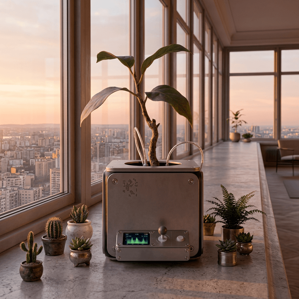 T1N-P0T among plants at sunset